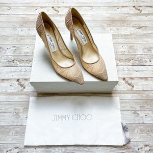 Jimmy Choo Romy 85 VXK 193 Ballet Pink Pumps Heels Lace Size 39 US 9